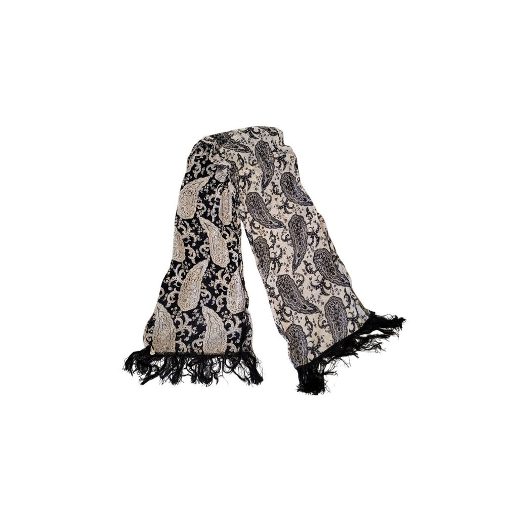 Vintage Paisley Print Scarf With Fringe Made In Italy - Picture 1 of 5